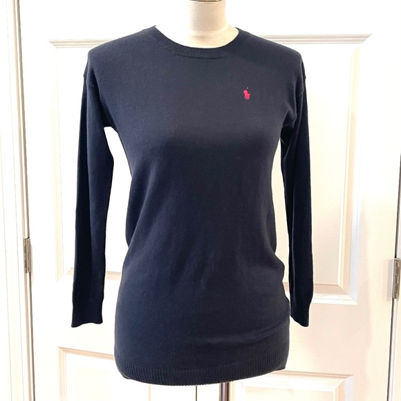 Ralph Lauren Blue label Navy blue crew neck sweater M slim fit - Picture 1 of 4